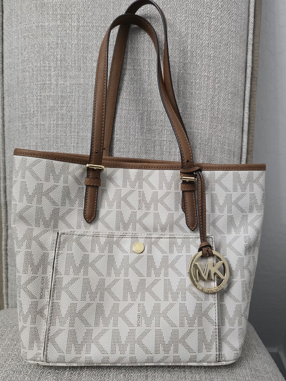 Michael Kors Jet Set Medium Snap Pocket Tote - Vanilla NWOT